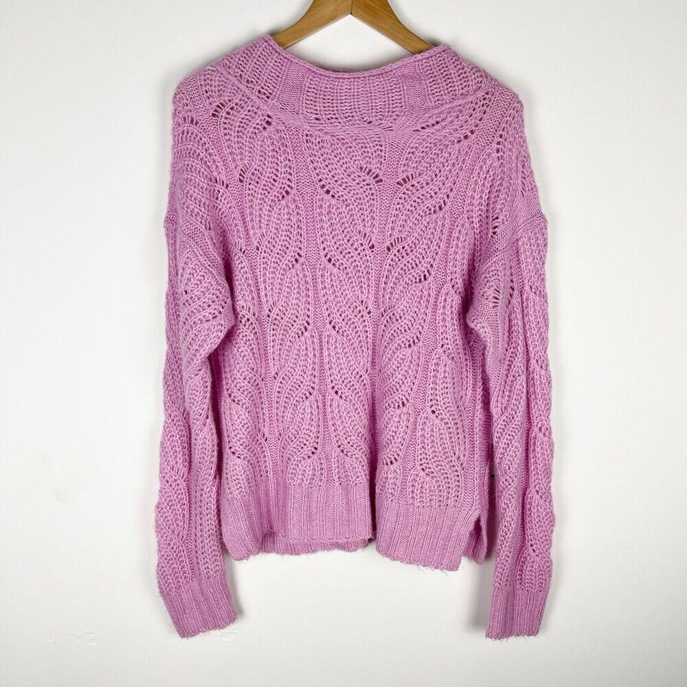 J. Crew Sweater Small Pink Pointelle Alpaca Knit Mock Neck Long‎ Sleeve​​
